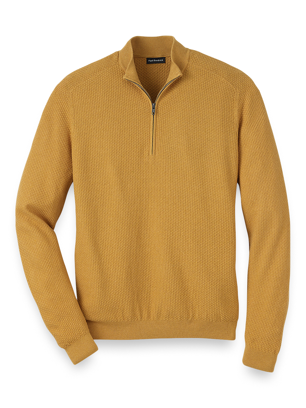 Product Image of Silk, Cotton & Cashmere Zip Mock Neck Sweater-Gold