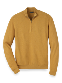 Silk, Cotton & Cashmere Zip Mock Neck Sweater - Gold