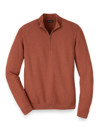 Silk, Cotton & Cashmere Zip Mock Neck Sweater - Terracotta