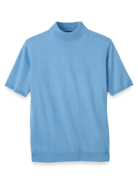 Cotton Mock Neck Sweater - Light Blue