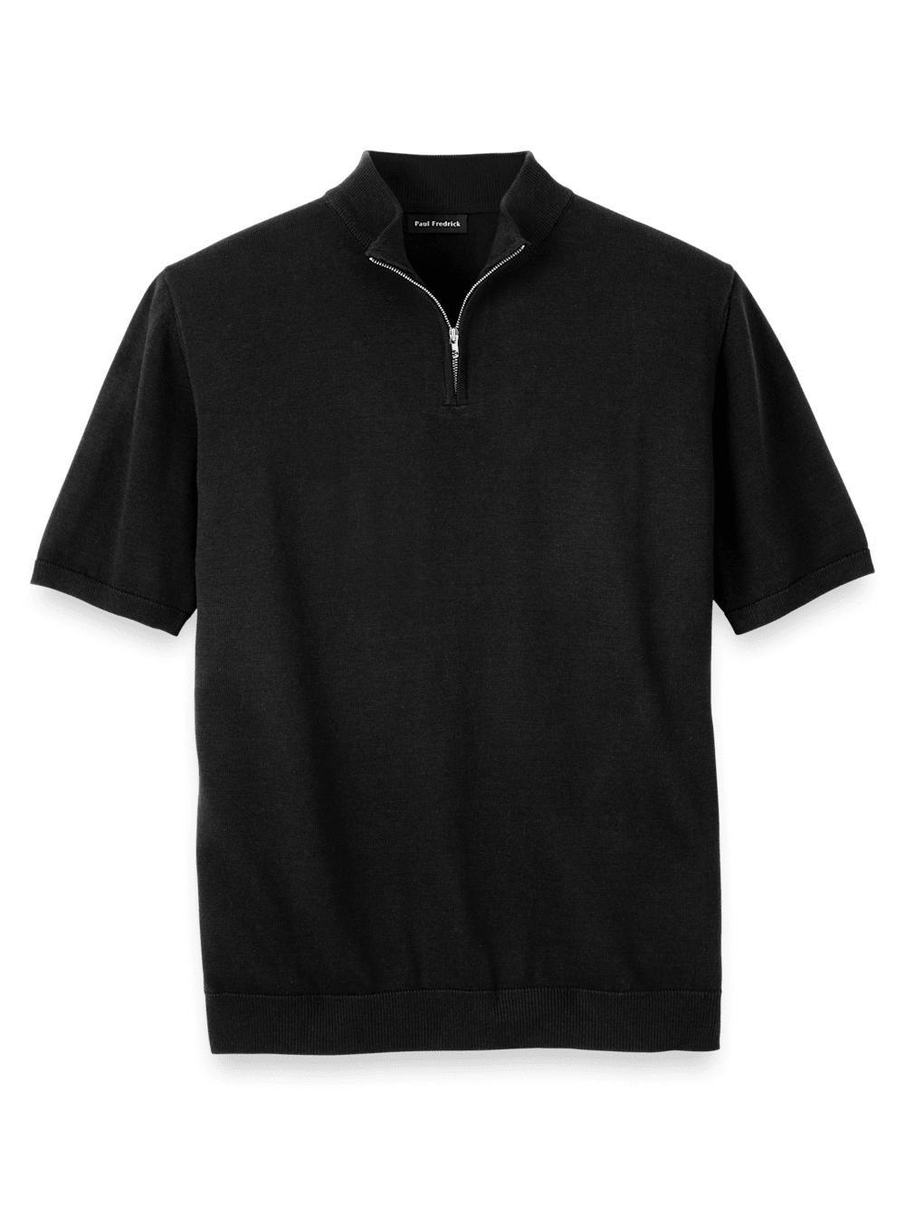 Product Image of Cotton Quarter Zip Mock Neck Sweater-Black
