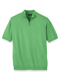 Cotton Quarter Zip Mock Neck Sweater - Light Green