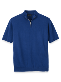 Cotton Quarter Zip Mock Neck Sweater - Navy