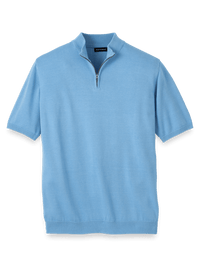 Cotton Quarter Zip Mock Neck Sweater - Light Blue