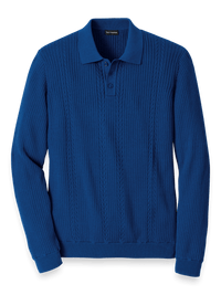 Cotton Three Button Polo - Blue