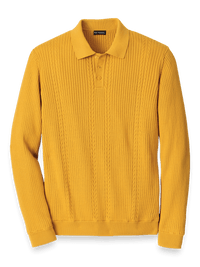 Cotton Three Button Polo - Gold
