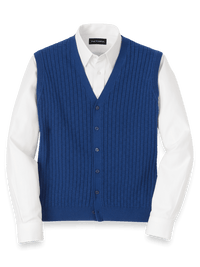 Cotton Button Front Cardigan Vest - Blue