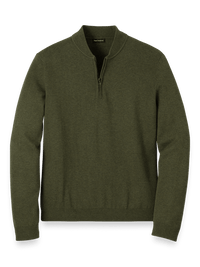Cotton Quarter Zip Mock Neck Sweater - Olive