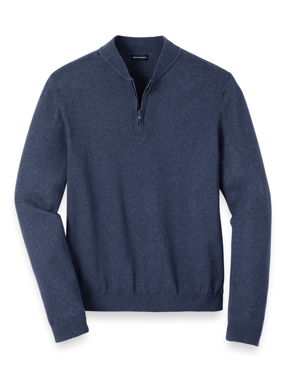 Product Image of Cotton Quarter Zip Mock Neck Sweater-Blue