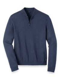 Cotton Quarter Zip Mock Neck Sweater - Blue