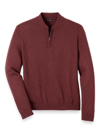 Cotton Quarter Zip Mock Neck Sweater - Burgundy