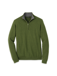 Supima Cotton Quarter Zip Mock Neck Sweater - Olive