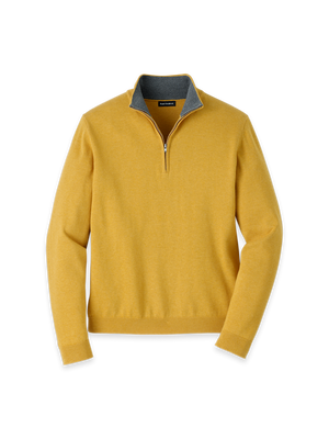Supima Cotton Quarter Zip Mock Neck Sweater - Mustard