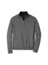 Supima Cotton Quarter Zip Mock Neck Sweater - Medium Grey