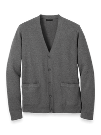 Supima Cotton Button Front Cardigan - Medium Grey