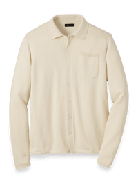 Supima Cotton Button Front Polo - Ivory