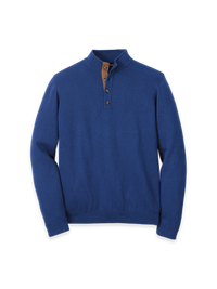 Supima Cotton Four Button Mock Neck Sweater - Dark Blue