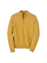 Supima Cotton Four Button Mock Neck Sweater - Mustard