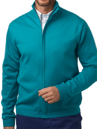 Silk, Cotton & Cashmere Full Zip Sweater - Aqua