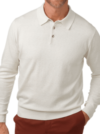 Silk, Cotton & Cashmere Long Sleeve Polo - Cream