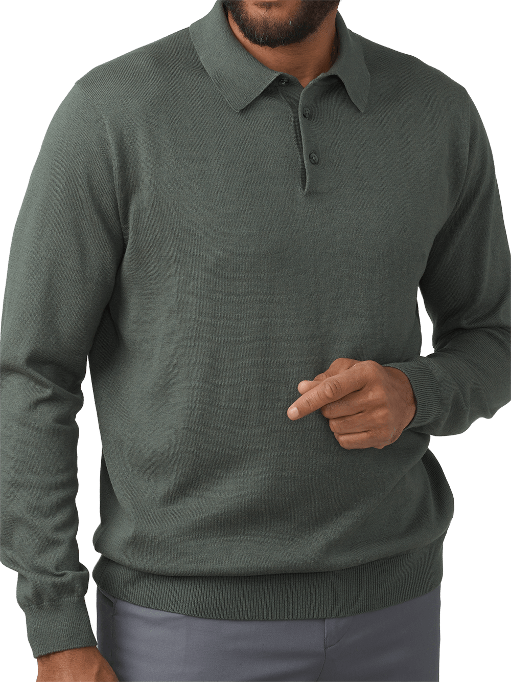 Product Image of Silk, Cotton & Cashmere Long Sleeve Polo-Grey