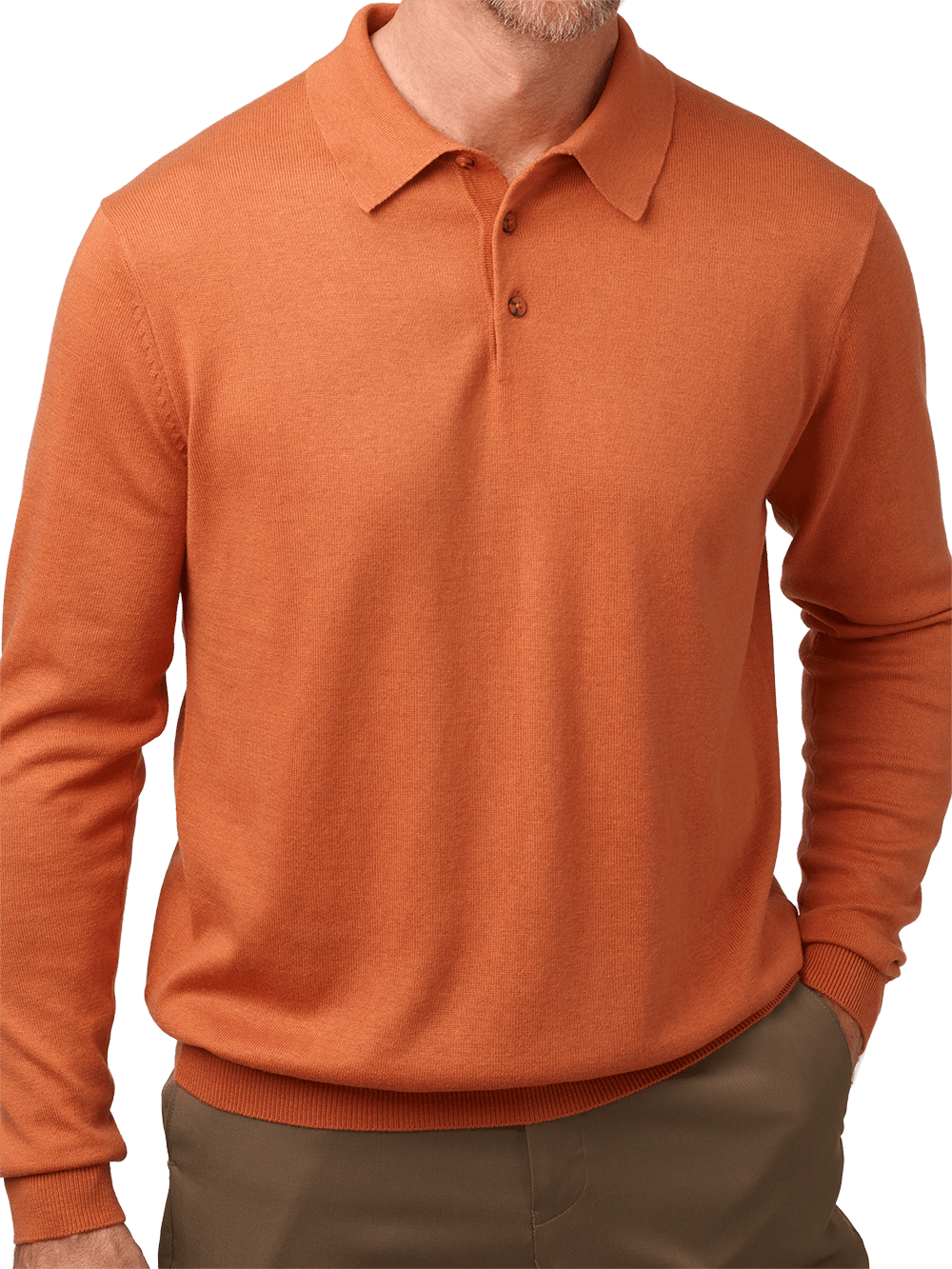 Product Image of Silk, Cotton & Cashmere Long Sleeve Polo-Rust