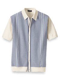 Cotton Button Front Polo - Blue