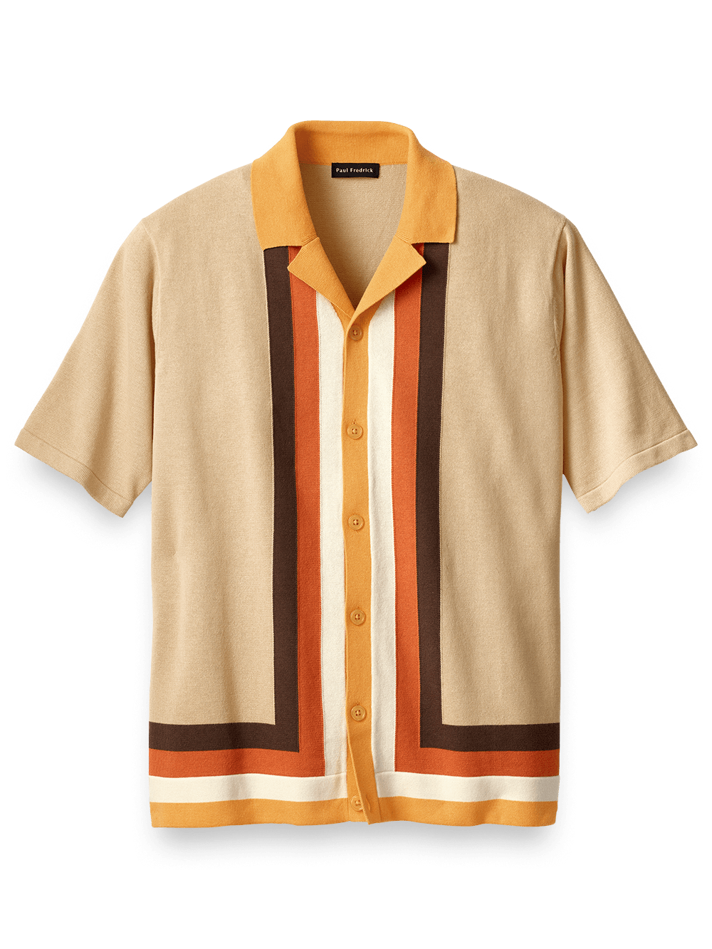 Product Image of Cotton Button Front Camp Collar Sweater-Tan Multi