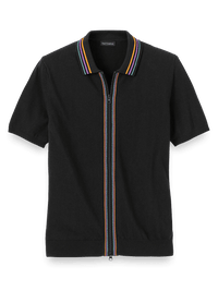 Cotton Full Zip Polo - Black