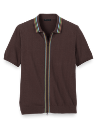 Cotton Full Zip Polo - Brown