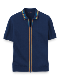 Cotton Full Zip Polo - Navy