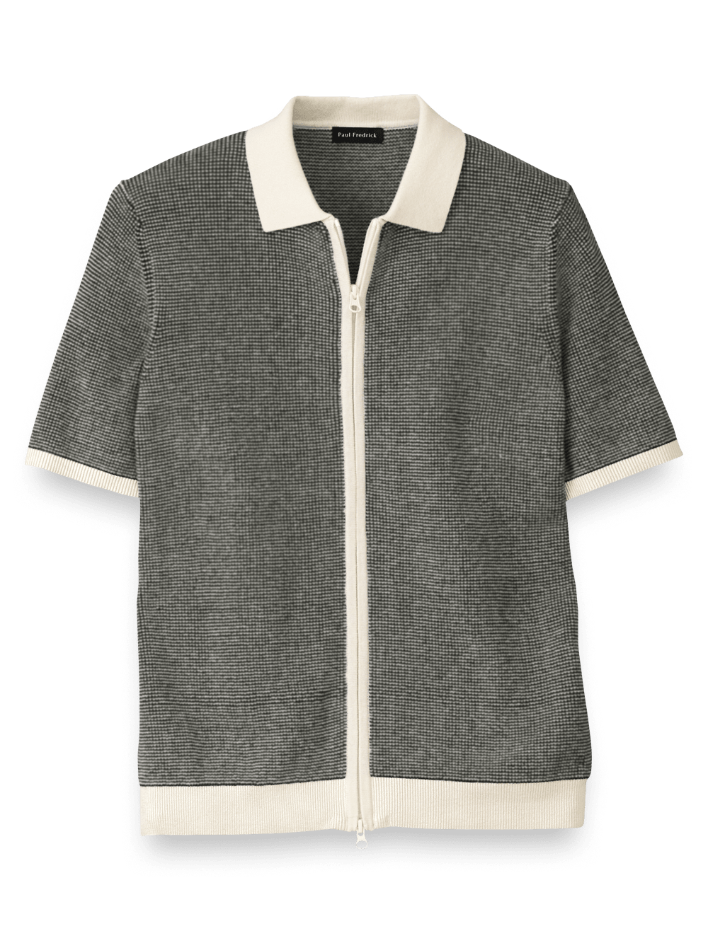 Product Image of Cotton Full Zip Polo-Black/White