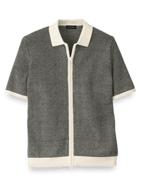 Cotton Full Zip Polo - Black/white