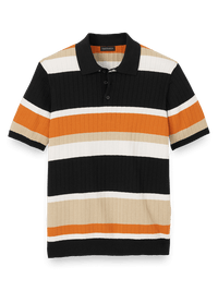 Cotton Three Button Polo - Black/copper