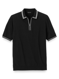 Cotton Zip Polo - Black