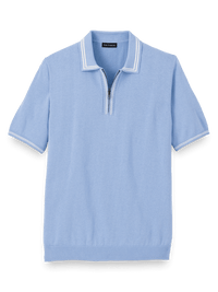 Cotton Zip Polo - Blue