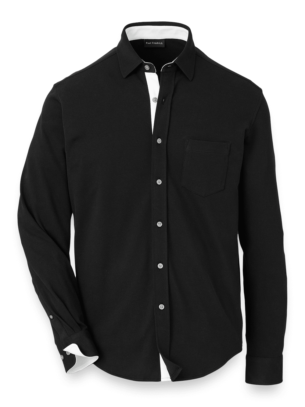 Product Image of Cotton Blend Button Front Polo-Black