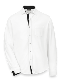 Cotton Blend Button Front Polo - White
