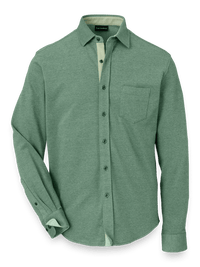 Cotton Blend Button Front Polo - Green