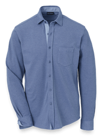 Cotton Blend Button Front Polo - Blue
