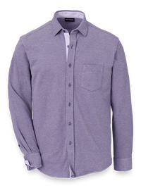 Cotton Blend Button Front Polo - Purple
