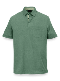 Cotton Blend Three Button Polo - Green