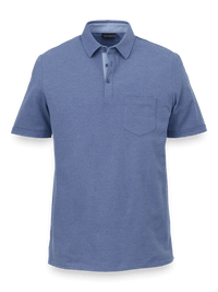 Cotton Blend Three Button Polo - Blue
