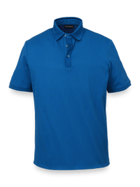Textured Three Button Polo - Blue
