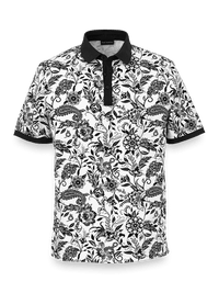 Cotton Blend Three Button Polo - Black/white