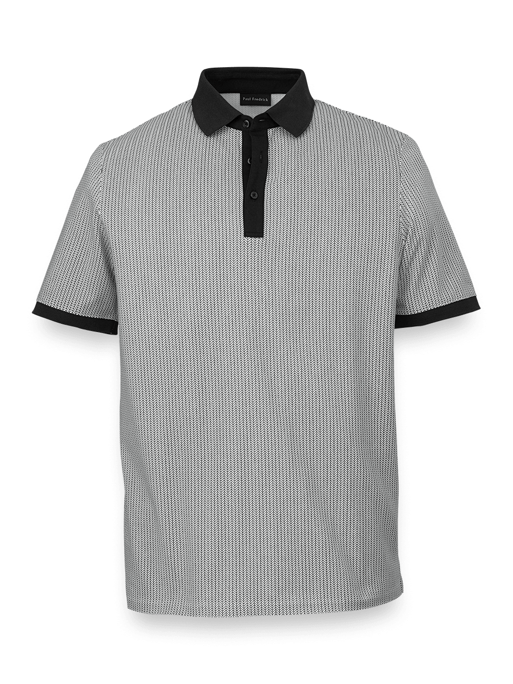 Product Image of Cotton Blend Three Button Polo-Black/White