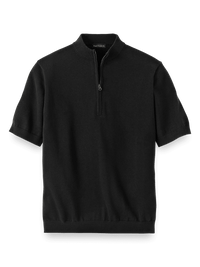 Supima Cotton Zip Mock Neck Sweater - Black