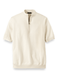 Supima Cotton Zip Mock Neck Sweater - Ivory