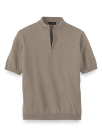 Supima Cotton Zip Mock Neck Sweater - Light Brown