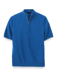 Supima Cotton Zip Mock Neck Sweater - Navy